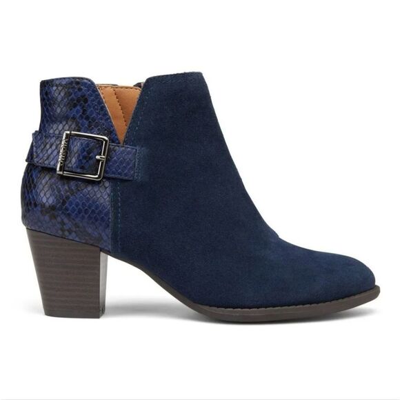 Vionic Naomi Suede & Snakeskin Ankle Boots in Blue Size 8.5 - Picture 1 of 13